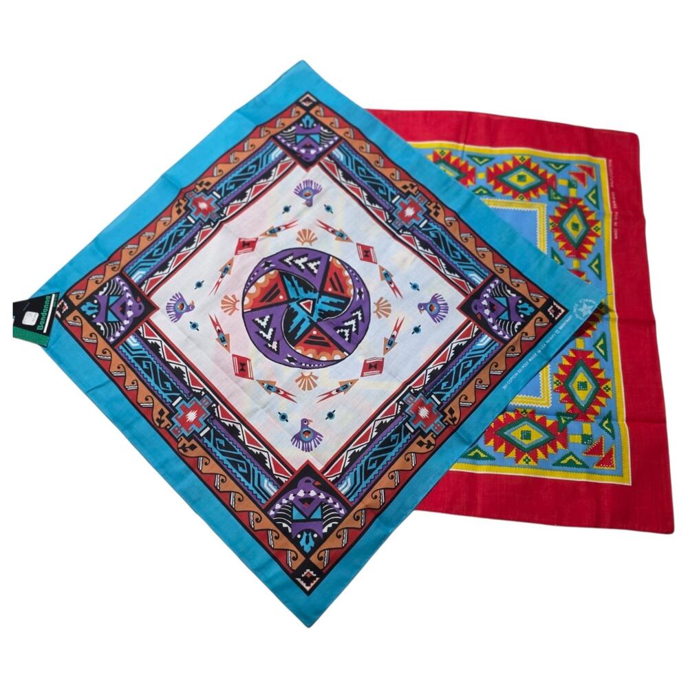 Vintage Wamcraft Bandana Scarf Lot 2 Southwestern Western USA Made 22x22